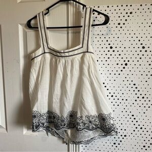 BCBGMaxAzria Black and White Embroidered Tank Top